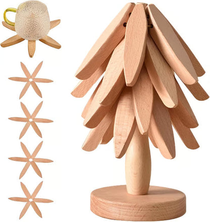 🎅Xmas Sales - 50% OFF🎄✨Natural Tree Trivet Set - 4 Wooden Trivets & 1 Stand - Heat-Resistant Foldable Design - Durable & High-Quality Solid Wood - Ideal for Hot Dishes, Pots, Bowls, Teapots - Kitchenware & Tableware Coasters