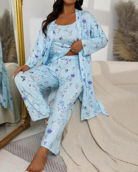 Comfortable 3-piece pyjama set – bathrobe, shirt and long trousers