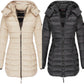 Winter women's mid-length padded jacket warm solid color hooded jacket