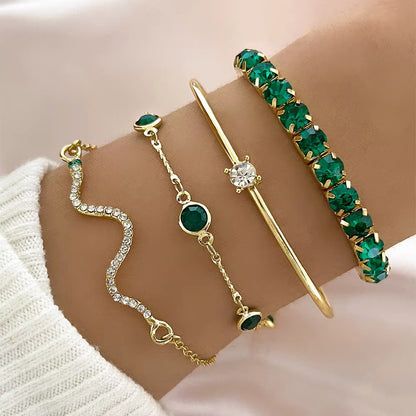 4-piece set of emerald crystal and gold bracelets