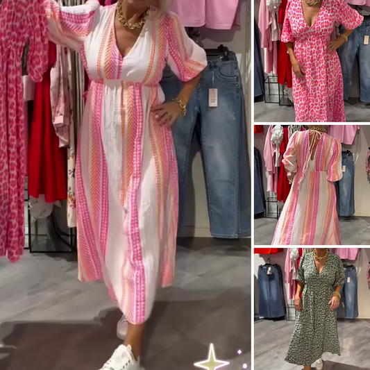 🏖️New Arrival 50% Off💥Women's V-Neck Printed Dress – Brushstrokes of Summer🌺