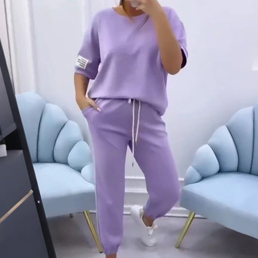 Women's Casual Solid Color Top & Pants Set