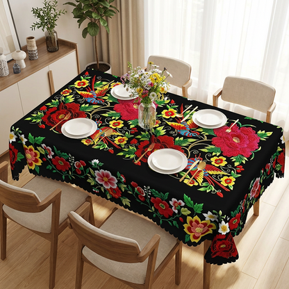 🔥New Year's Special Offer:50% OFF🎉Mexican Floral Tablecloth with Scalloped Edge🏵️