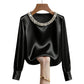 🔥New Arrivals🔥Women’s Elegant Synthetic Pearl Crew Neck Satin Top