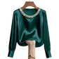 🔥New Arrivals🔥Women’s Elegant Synthetic Pearl Crew Neck Satin Top