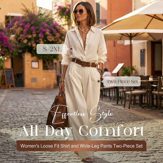 🔥🎁New arrival 50% OFF💥Women's Loose Fit Shirt & Wide-Leg Pants Two-Piece Set